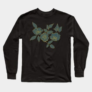 California Wild Rose Mustard and Teal Design Long Sleeve T-Shirt